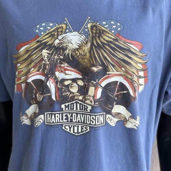 Harley Davidson Shirt Men XL Blue American Flag Eagle Franklin TN Motorcycle Y2K - Picture 2 of 6